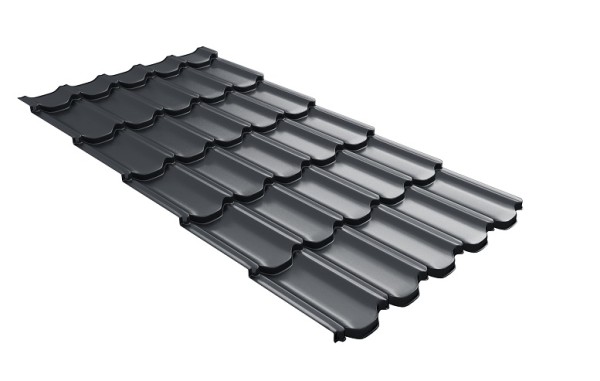 Металлочерепица квинта плюс с 3D резом 0,5 Satin RAL 7024 мокрый асфальт купить в Нефтекамске